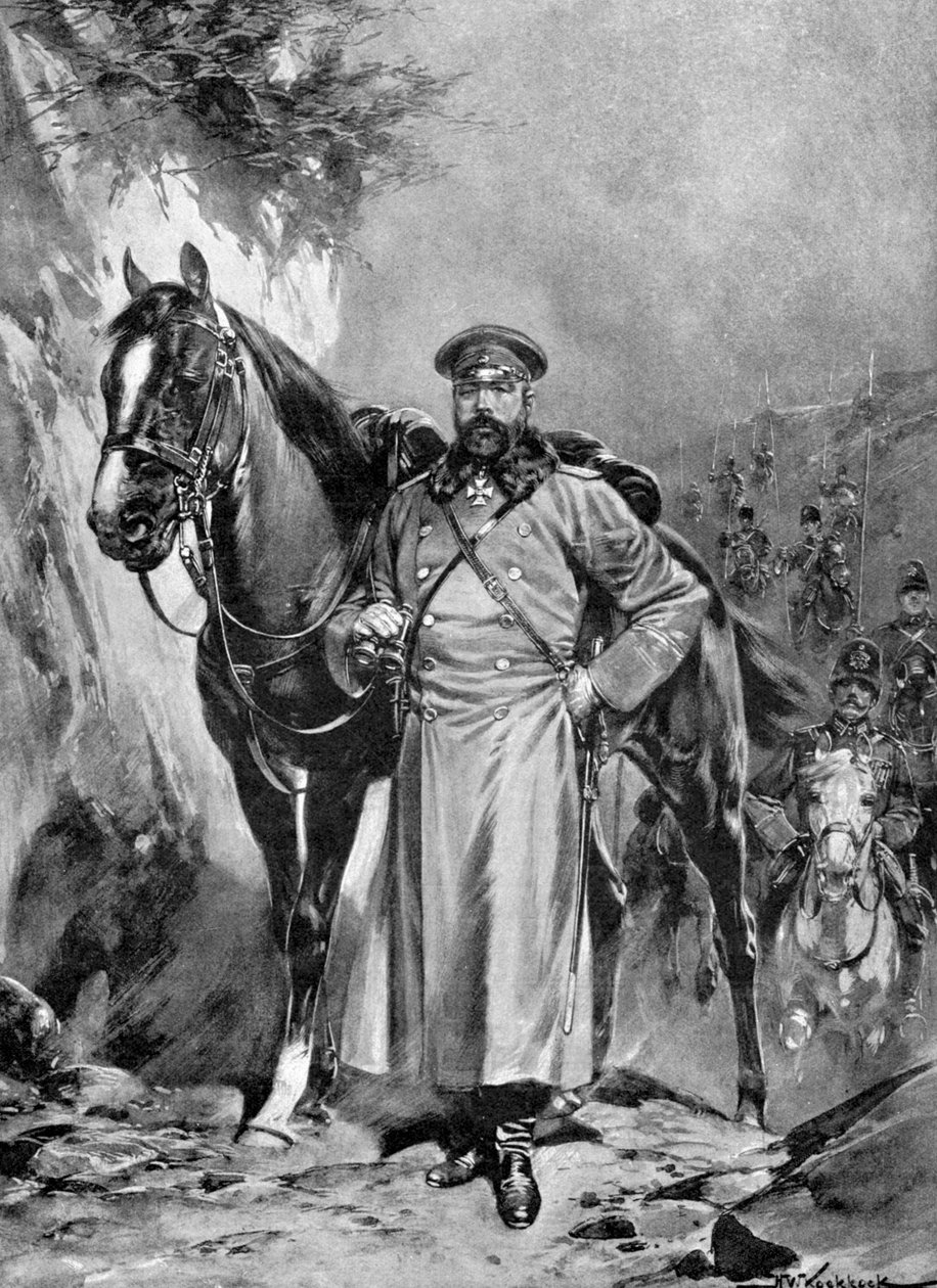 Alexei Nikolaievich Kuropatkin com seu cavalo, Guerra Russo-Japonesa, 1904-5 de Unbekannt