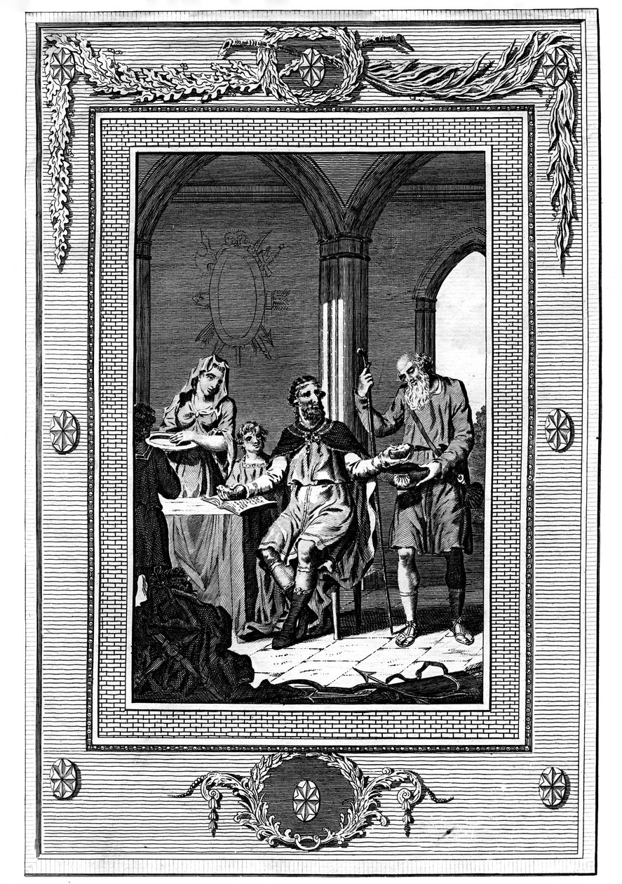Alfred The Great dividindo seu pão com um pobre peregrino, século IX, 1772 de Unbekannt