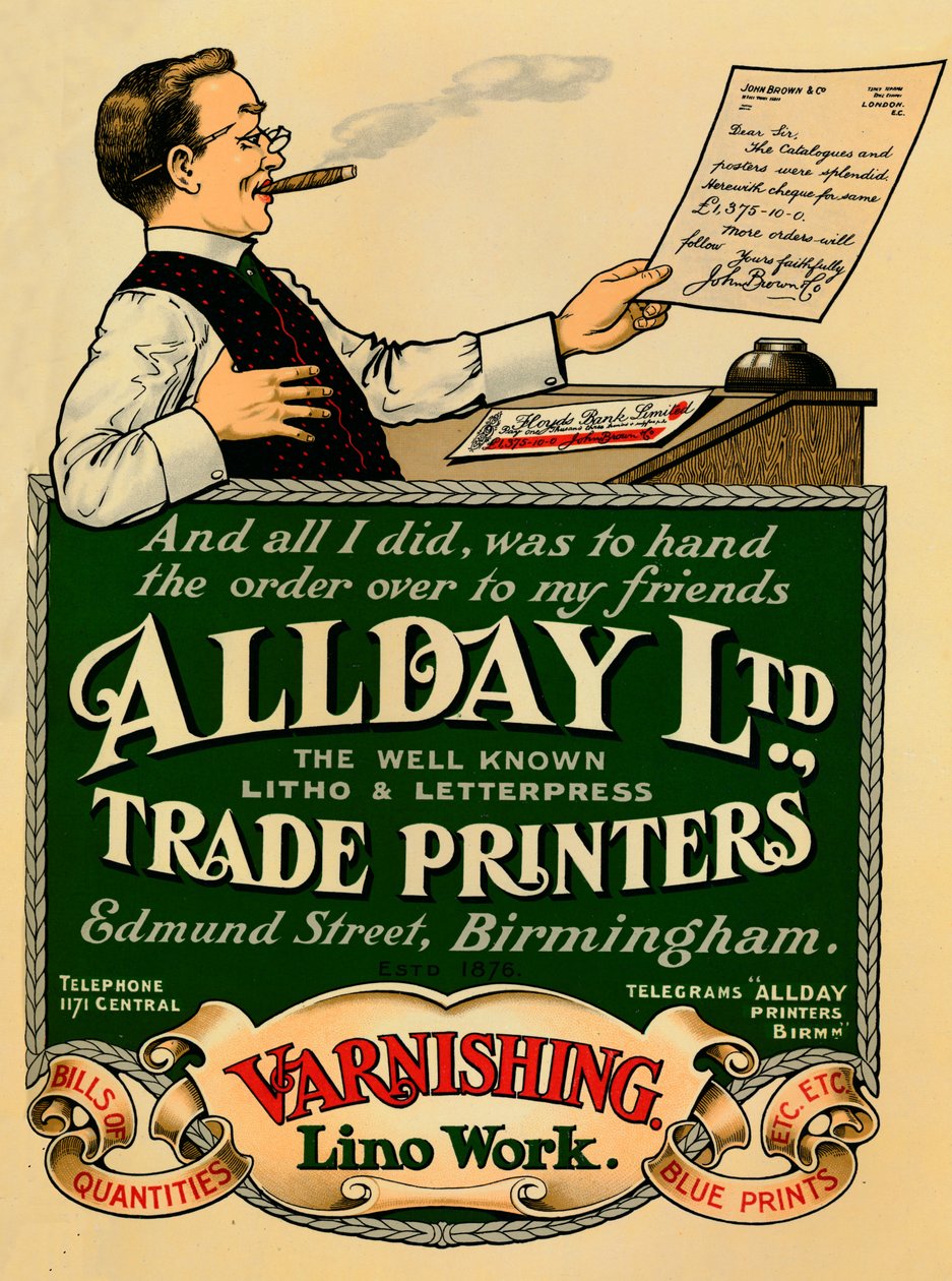 Allday Ltd., anúncio de impressoras comerciais, 1910 de Unbekannt