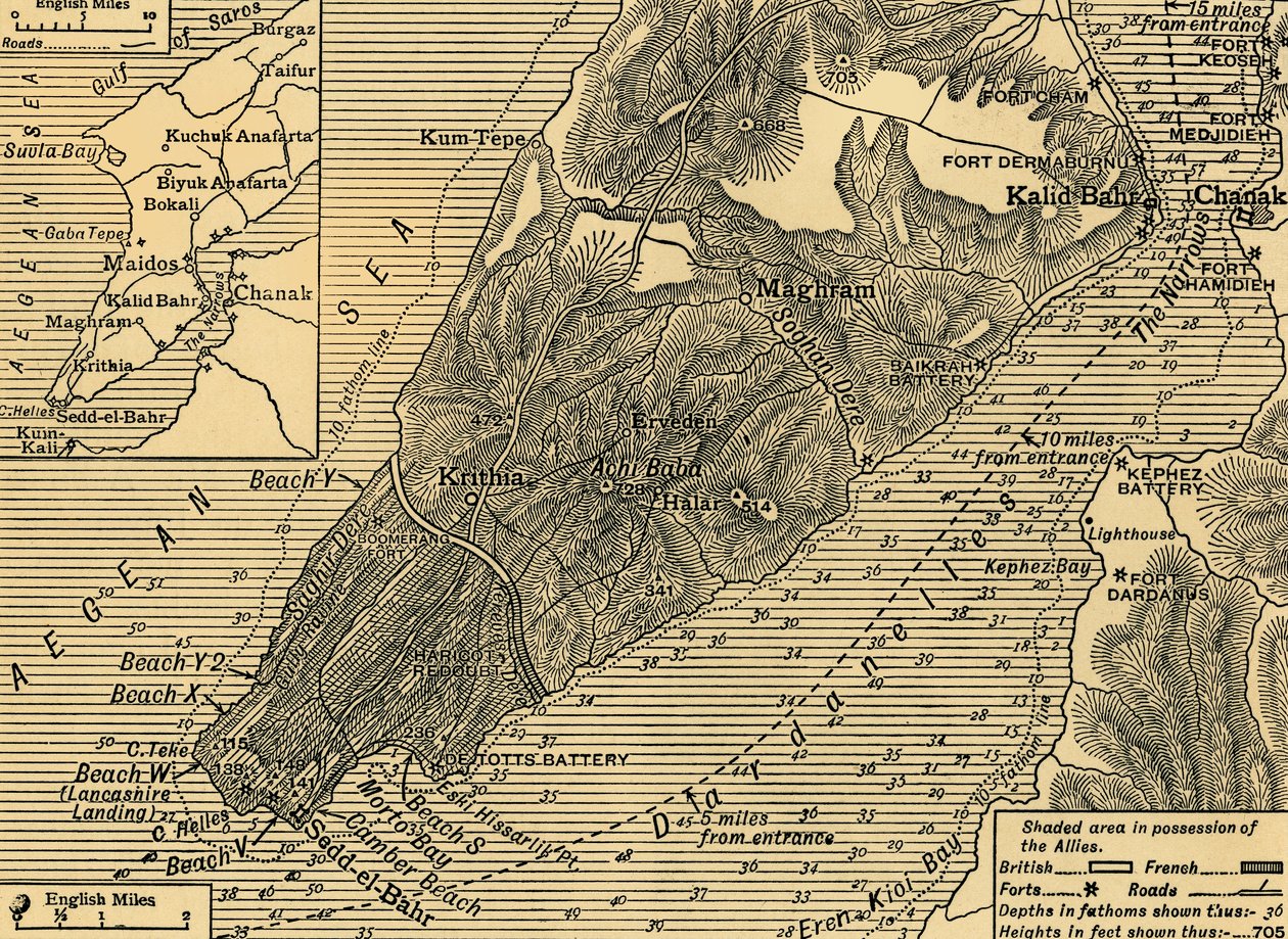 Posições aliadas na península de Gallipoli na Turquia, Primeira Guerra Mundial, julho de 1915, c1920. de Unbekannt