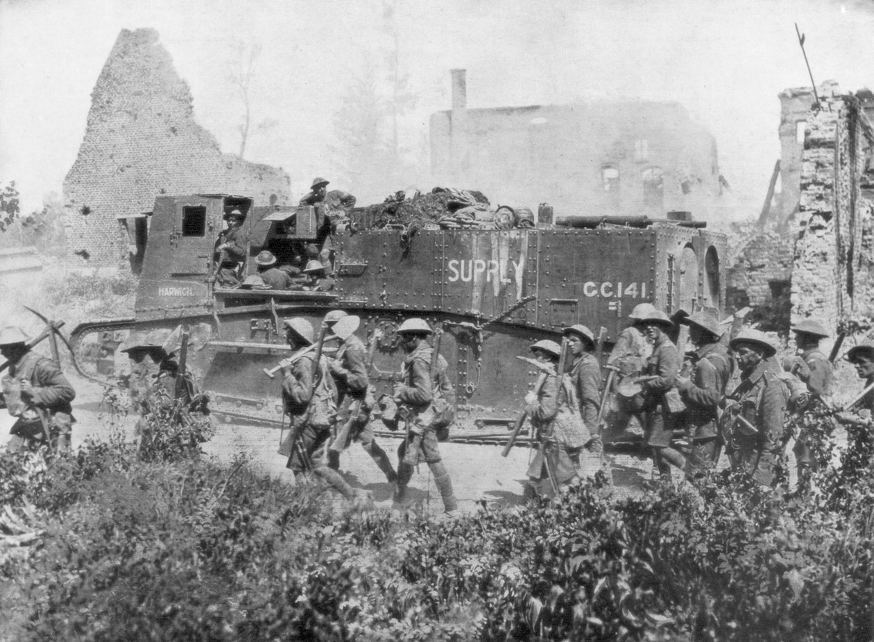 Tropas aliadas marchando através de uma cidade libertada, 27 de outubro de 1918 de Unbekannt
