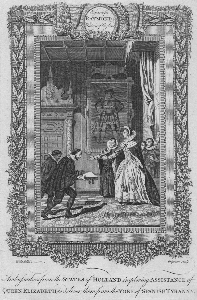 Embaixadores dos Estados da Holanda implorando Assistência da Rainha Elizabeth, c1787 de Unbekannt