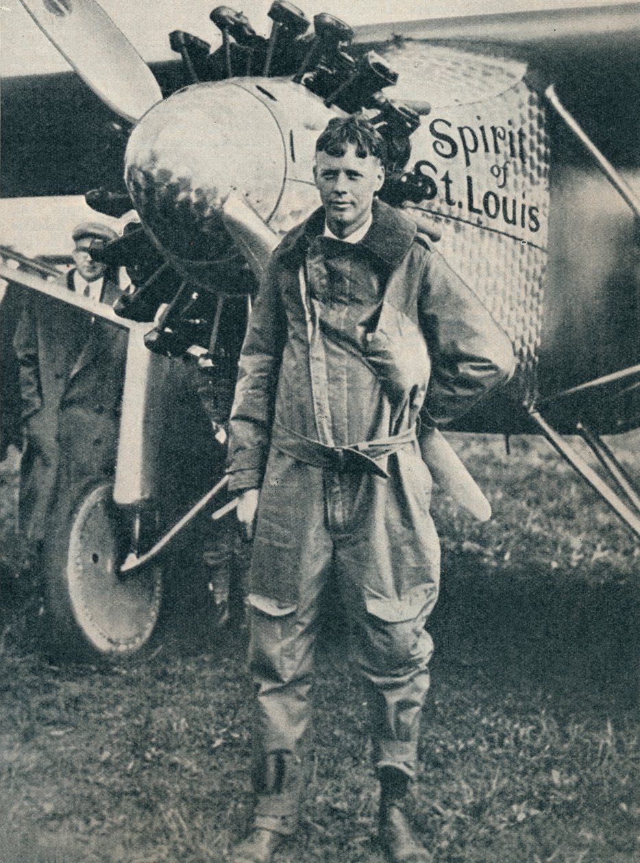 O aviador americano Charles Lindbergh e seu avião, Spirit of St Louis, c1927 c1937 de Unbekannt