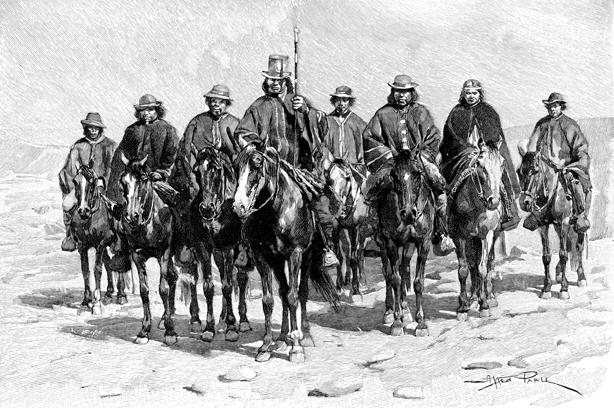 Um chefe mapuche araucano e sua equipe, ChileArgentina, 1895 de Unbekannt