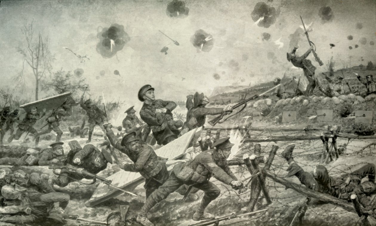 Um ataque liderado por um partido de bombardeio, 1919. de Unbekannt