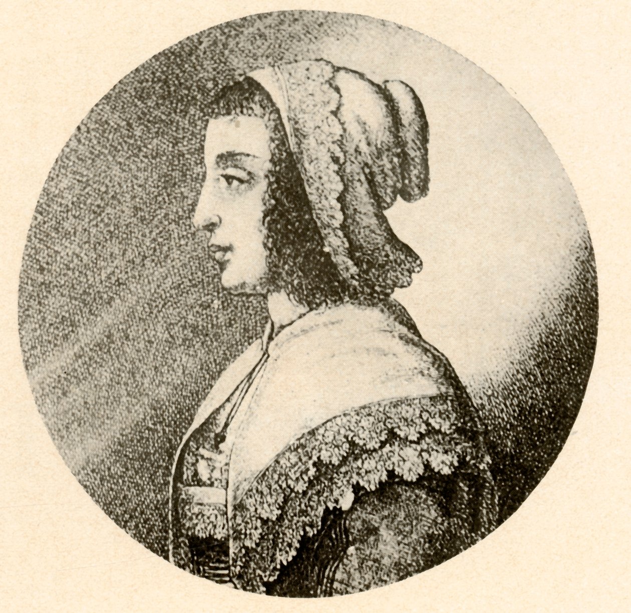 Uma mulher inglesa de touca e lenço enfeitada com renda Vandyke, 1640, 1937. de Unbekannt