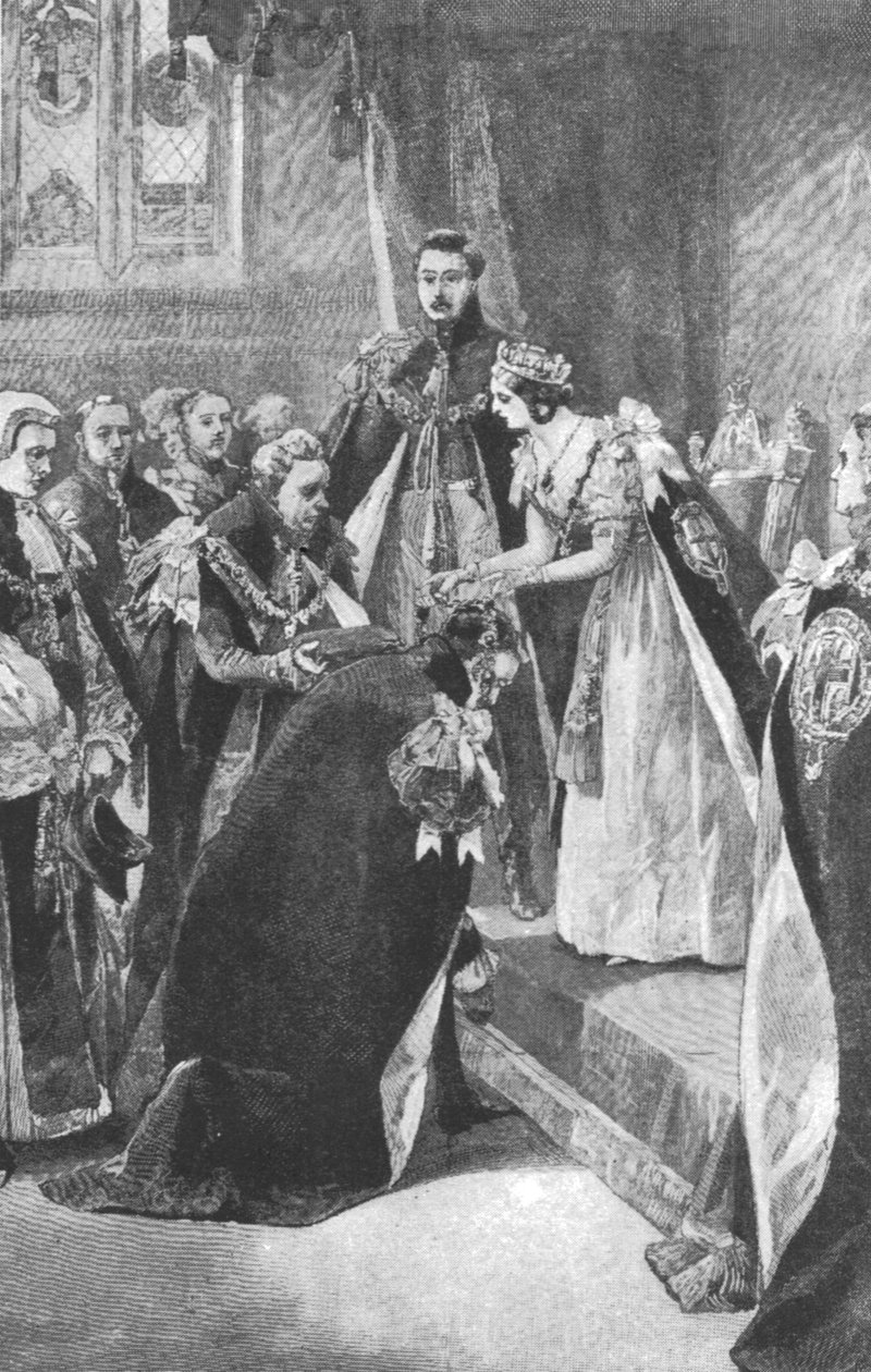 Uma investidura da Ordem da Liga, pela rainha Vitória, c1830s, 1901. de Unbekannt