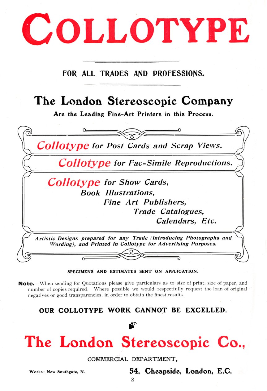 Um anúncio para o processo de colótipo oferecido pela The London Stereoscopic Company, 1903 de Unbekannt