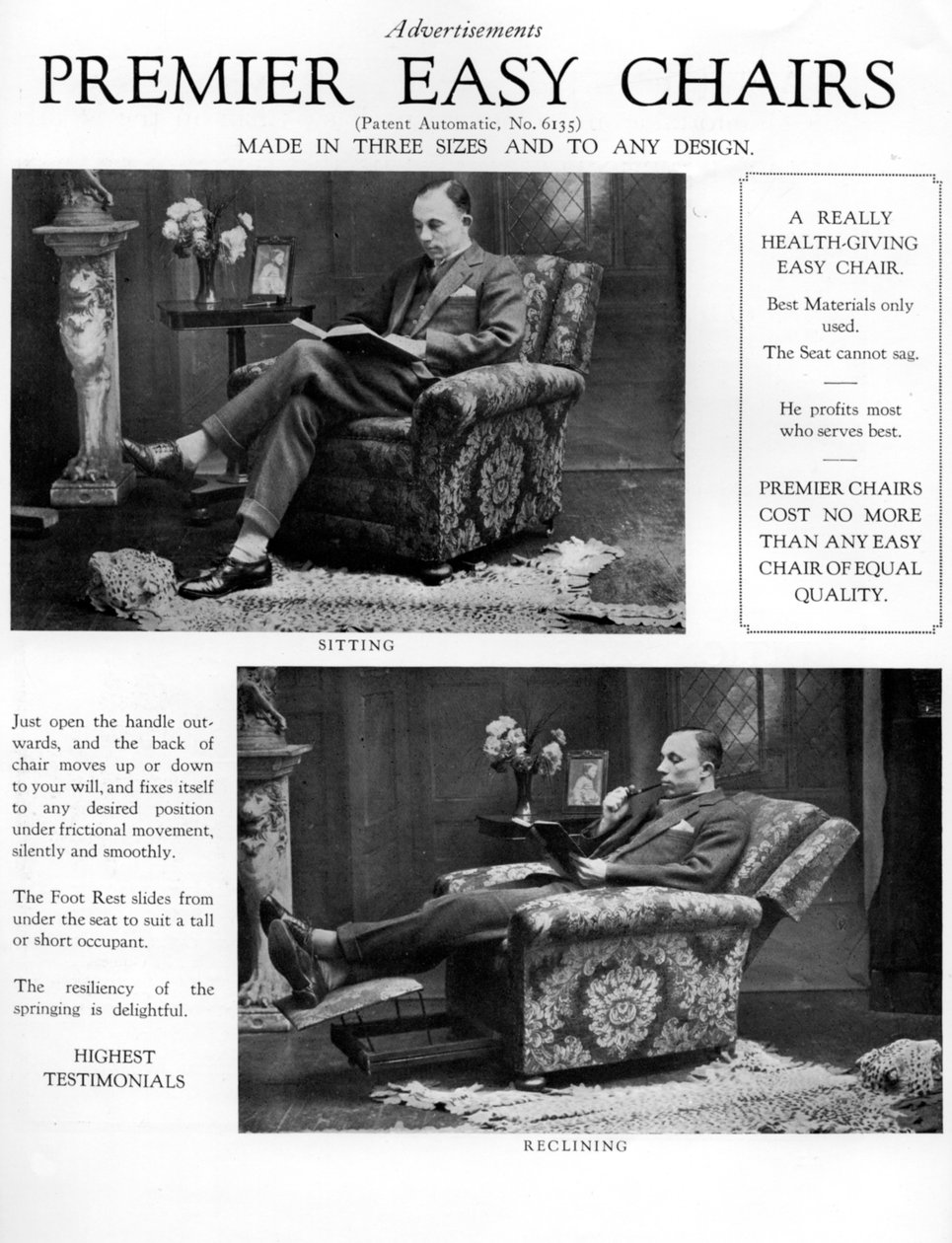 Um anúncio para as poltronas Premier, 1926 de Unbekannt