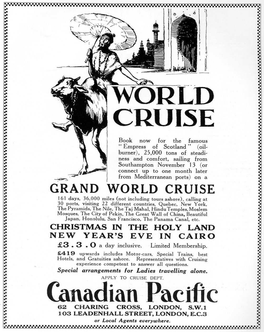 Um anúncio para um cruzeiro mundial pelo Pacífico canadense, 1926 de Unbekannt