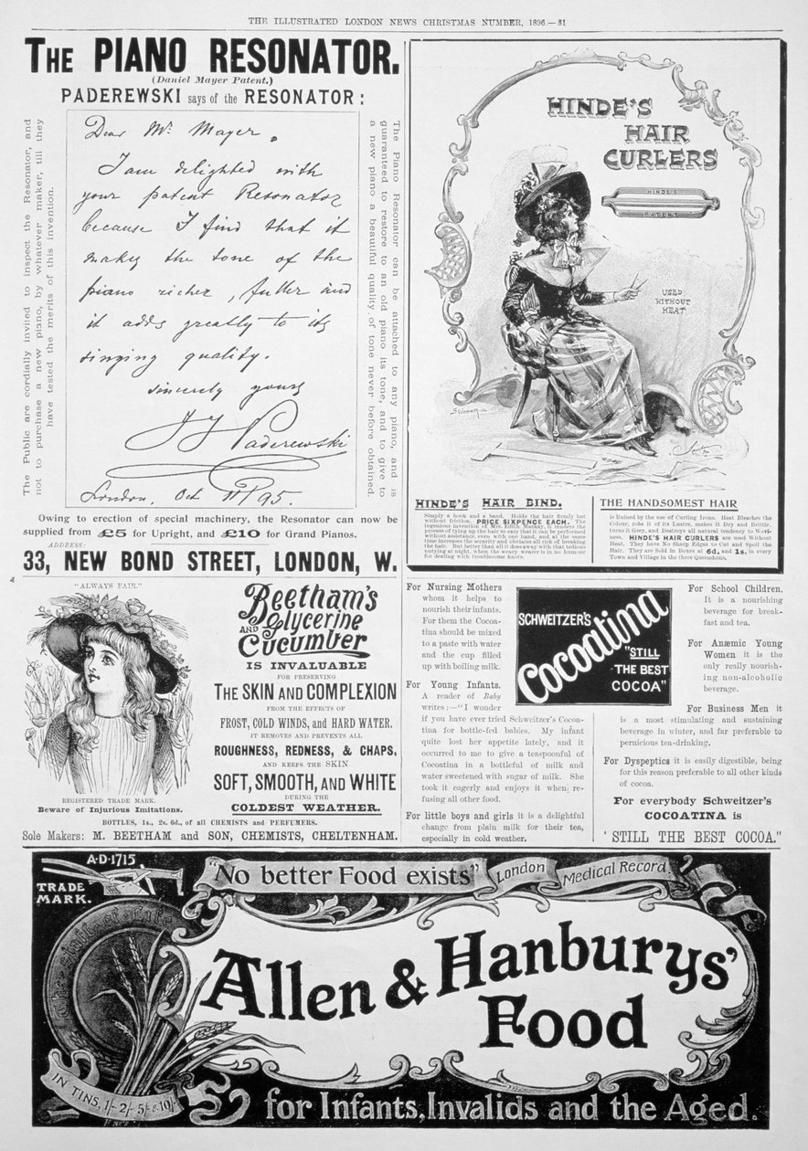 Uma página de publicidade no Illustrated London News, número de Natal, 1896 de Unbekannt
