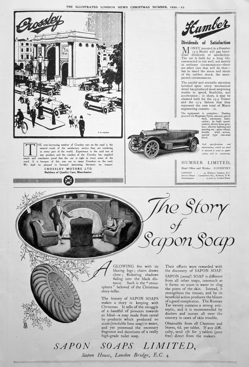 Uma página de publicidade no Illustrated London News, número de Natal, 1920 de Unbekannt
