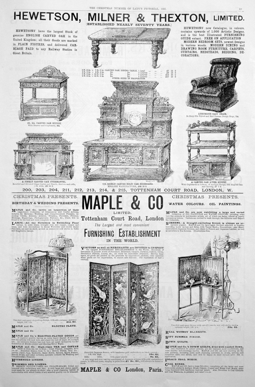 Uma página de publicidade na revista Ladys Pictorial do Natal de 1891 de Unbekannt