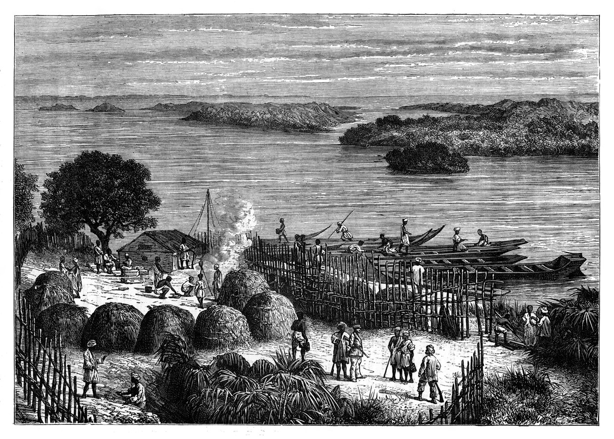 Um acampamento no rio Congo, África, c1890 de Unbekannt