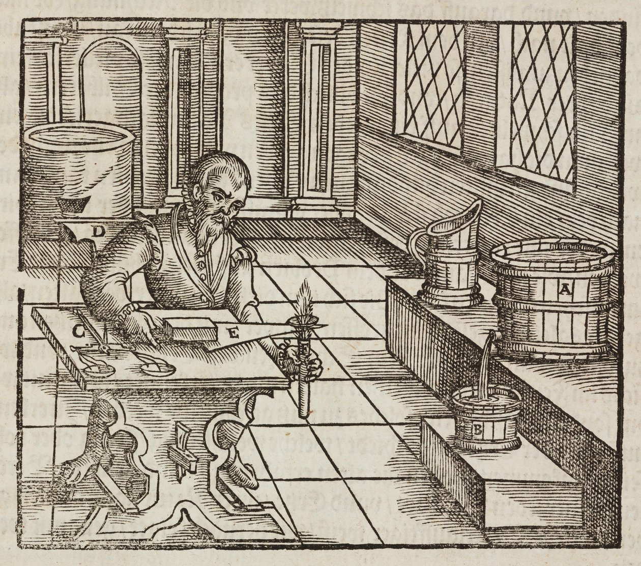 Análise de salitre, utilizado em pólvora e para a conservação da carne - Gravura extraída de Description des minerais et des principales methodes d