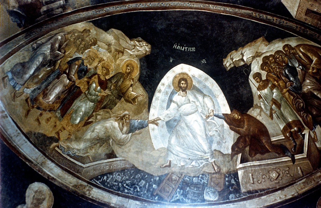 Anastasis, fresco na parekklesion da Igreja de Cristo em Chora, c1310-c1320 de Unbekannt