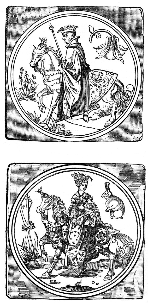 Cartas de jogar antigas: rei e rainha, 1833 de Unbekannt