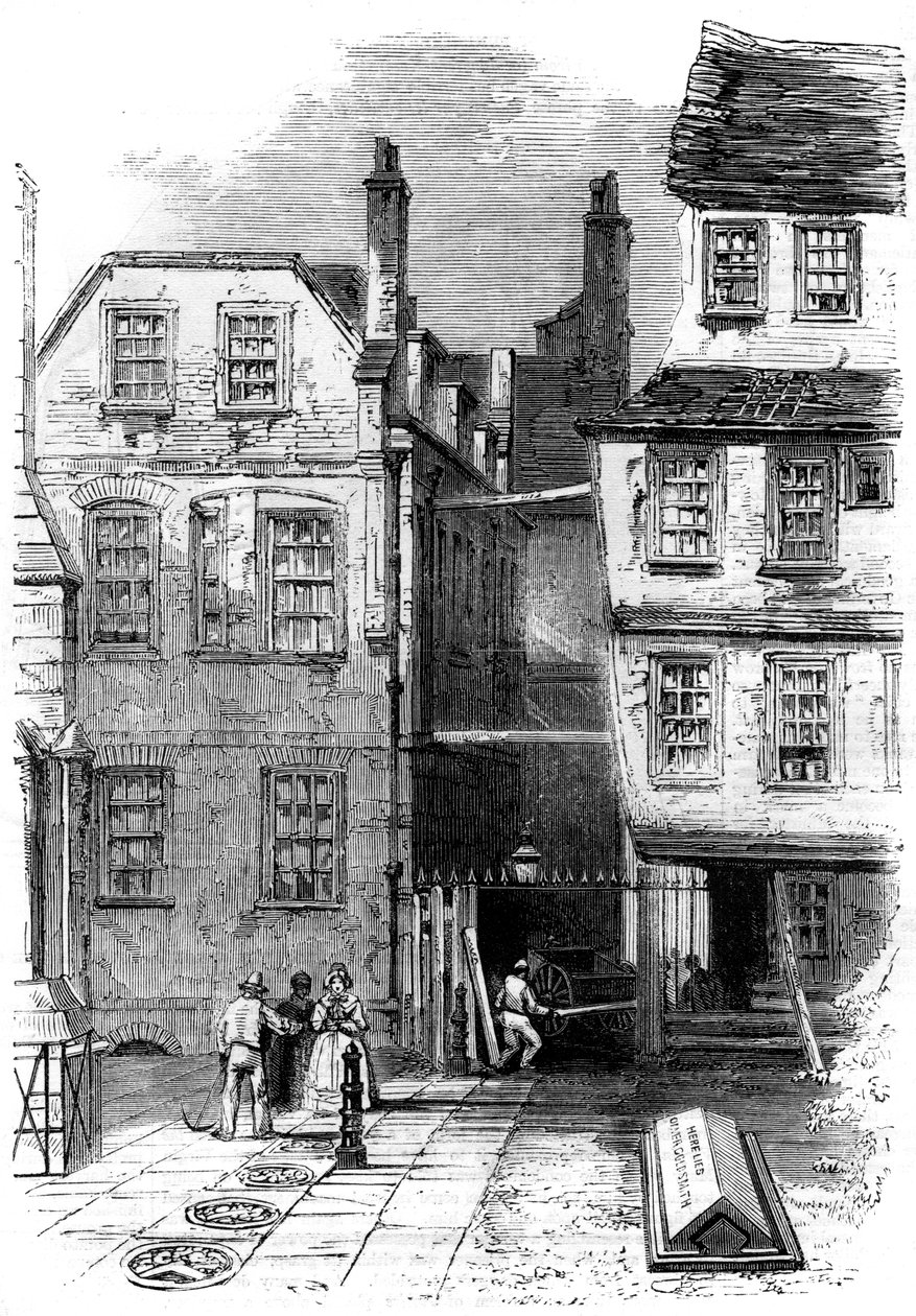 Casas antigas no templo e o túmulo de Oliver Goldsmith, Londres, 1860 de Unbekannt