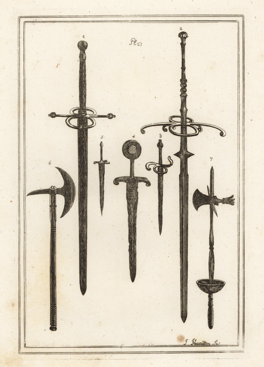 Antiga espada de duas mãos 1,2, punhal 3, espada e punhal dos cavaleiros de St de Unbekannt