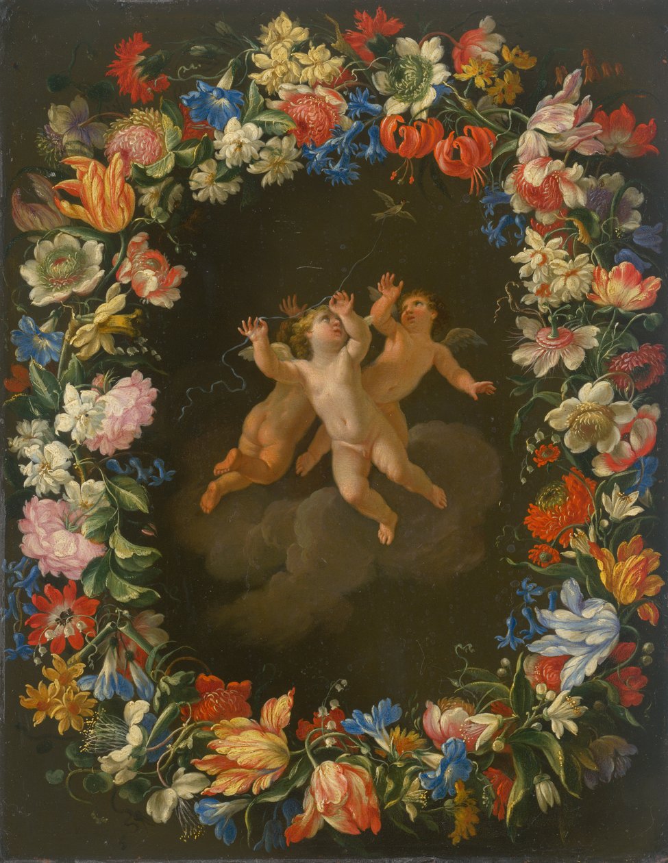 Anjos em uma coroa de flores II. de Unbekannt