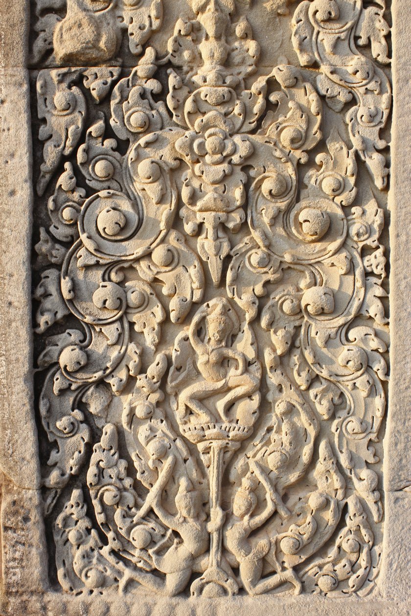 Angkor Wat, Detalhe Esculpido em WallFlowers, Siem Reap, Camboja de Unbekannt