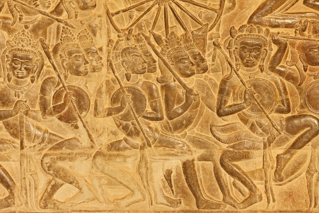 Angkor Wat Detalhe da Escultura de Alívio da Batalha de Kurukshetra, Siem Reap, Camboja de Unbekannt