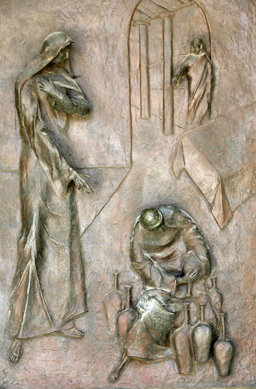 Basílica da Anunciação escultura da porta: milagre do casamento de cana, Nazaré, Israel de Unbekannt