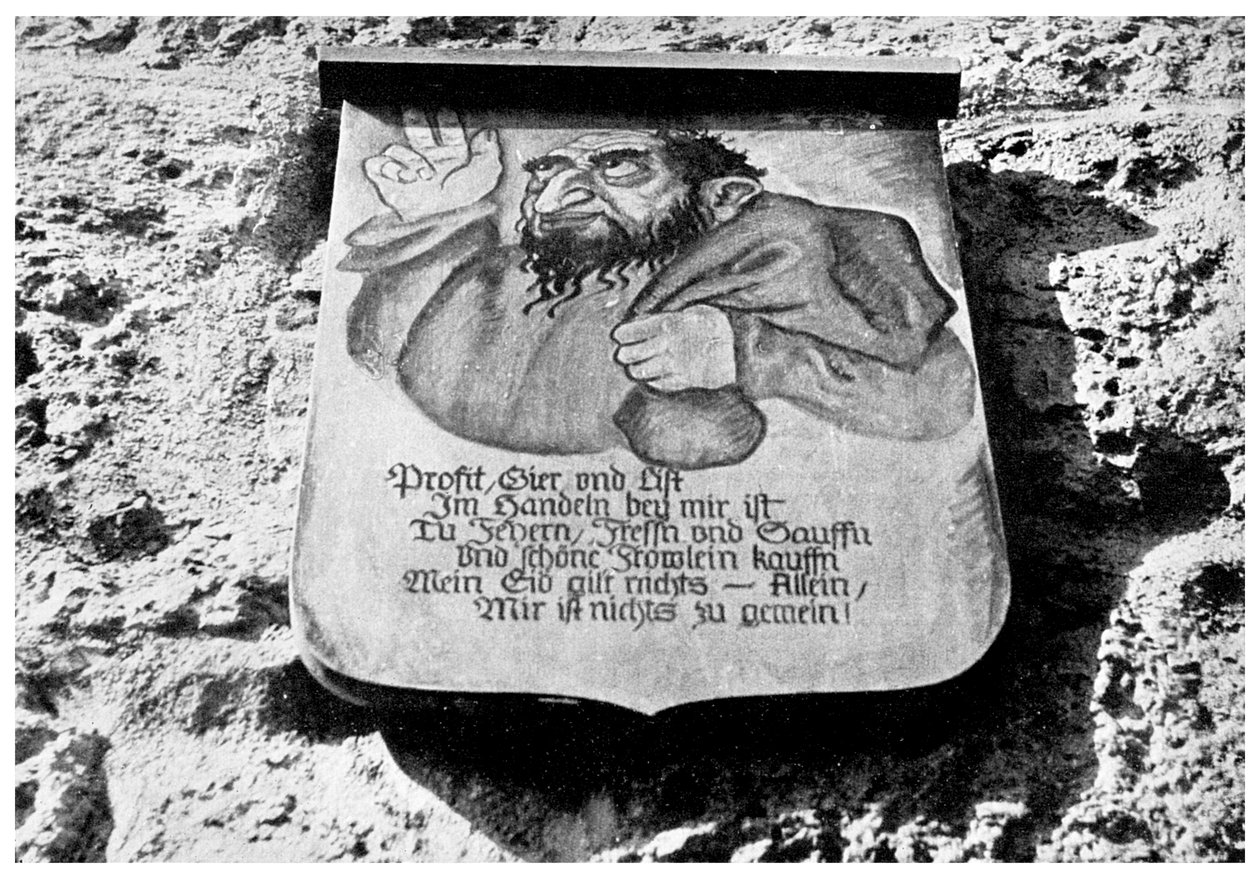 Anti-semitismo: inscrição medieval na muralha da cidade, Rothenburg, Alemanha, 1956 de Unbekannt