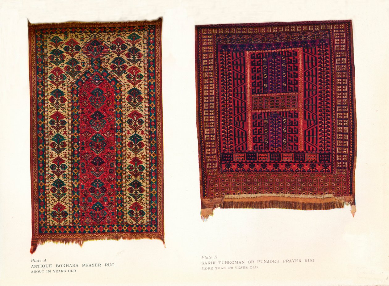 Tapete antigo de oração Bokhara e tapete de oração Sarik Turkoman ou Punjdeh, c1920 de Unbekannt