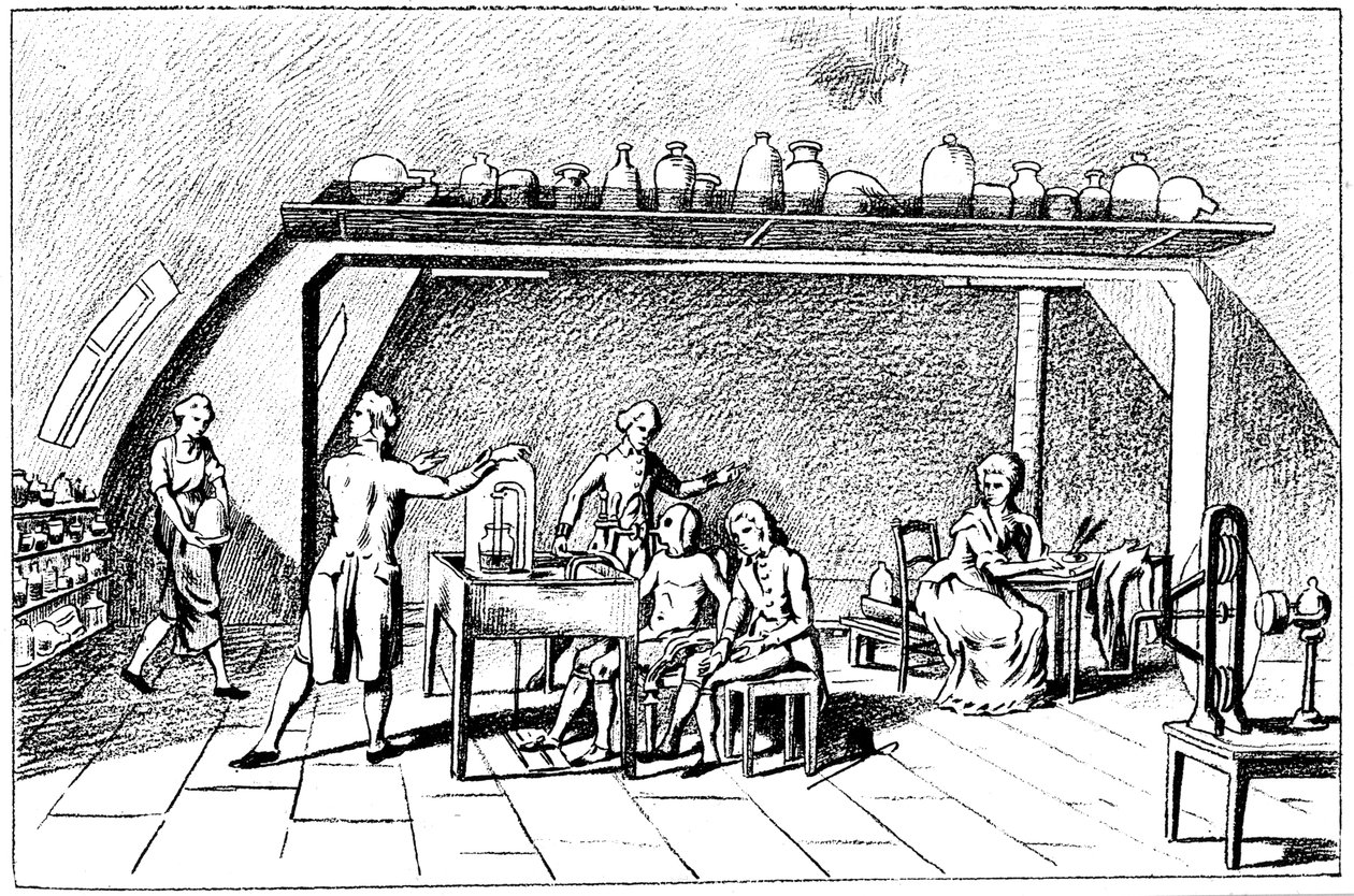 Antoine Laurent Lavoisier, químico francês do século XVIII, investigando a respiração de Unbekannt