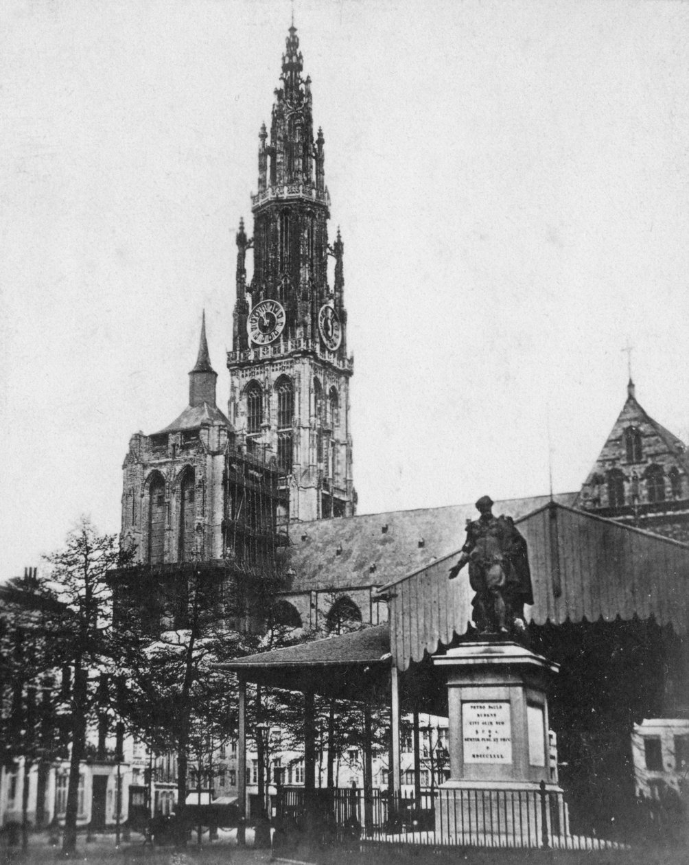 Catedral de Antuérpia e estátua do artista Peter Paul Rubens, Bélgica, 1867 de Unbekannt