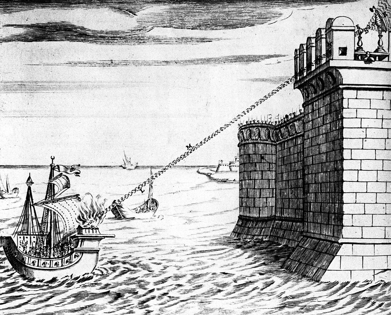 Archimedes Burning Mirror, dispositivo usado no cerco de Siracusa, 215-212 aC 1642 de Unbekannt