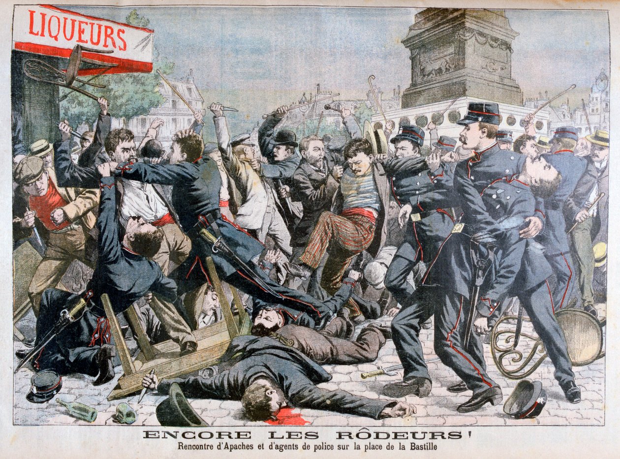Criminosos armados brigando com a polícia, Place de la Bastille, Paris, 1904 de Unbekannt