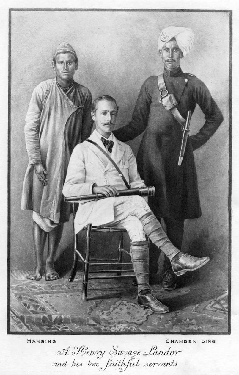 Arnold Henry Savage Landor 1865-1924 e seus dois servos fiéis, 1898 de Unbekannt