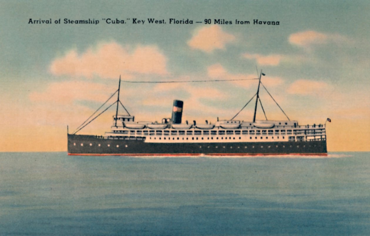 Chegada do navio a vapor Cuba. Key West, Flórida - 90 milhas de Havana, c1940s de Unbekannt