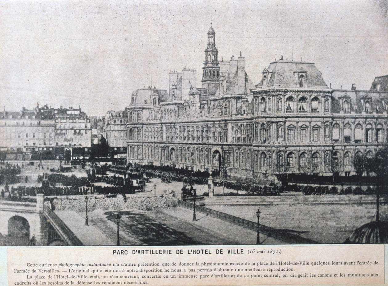 Peças de artilharia alinhadas do lado de fora do Hotel de Ville, Paris, 16 de maio de 1871 de Unbekannt