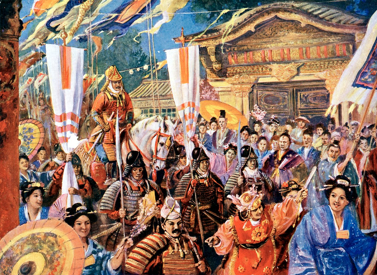 Impressão de artistas de Yorimoto, guerreiro japonês do século XII, século 20 de Unbekannt