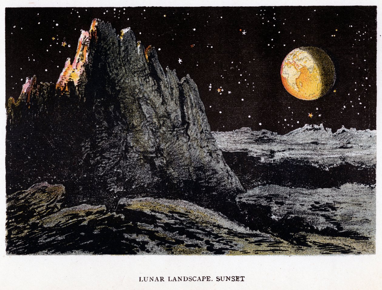 Artistas impressão da paisagem lunar ao pôr do sol, 1884 de Unbekannt