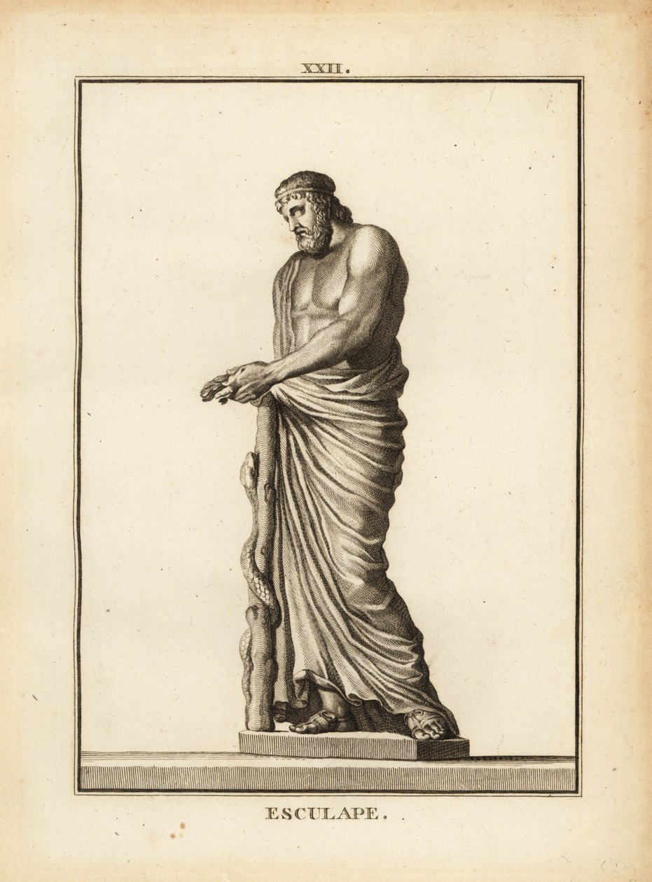 Asclepius, deus grego da medicina com cajado serpenteado de Unbekannt