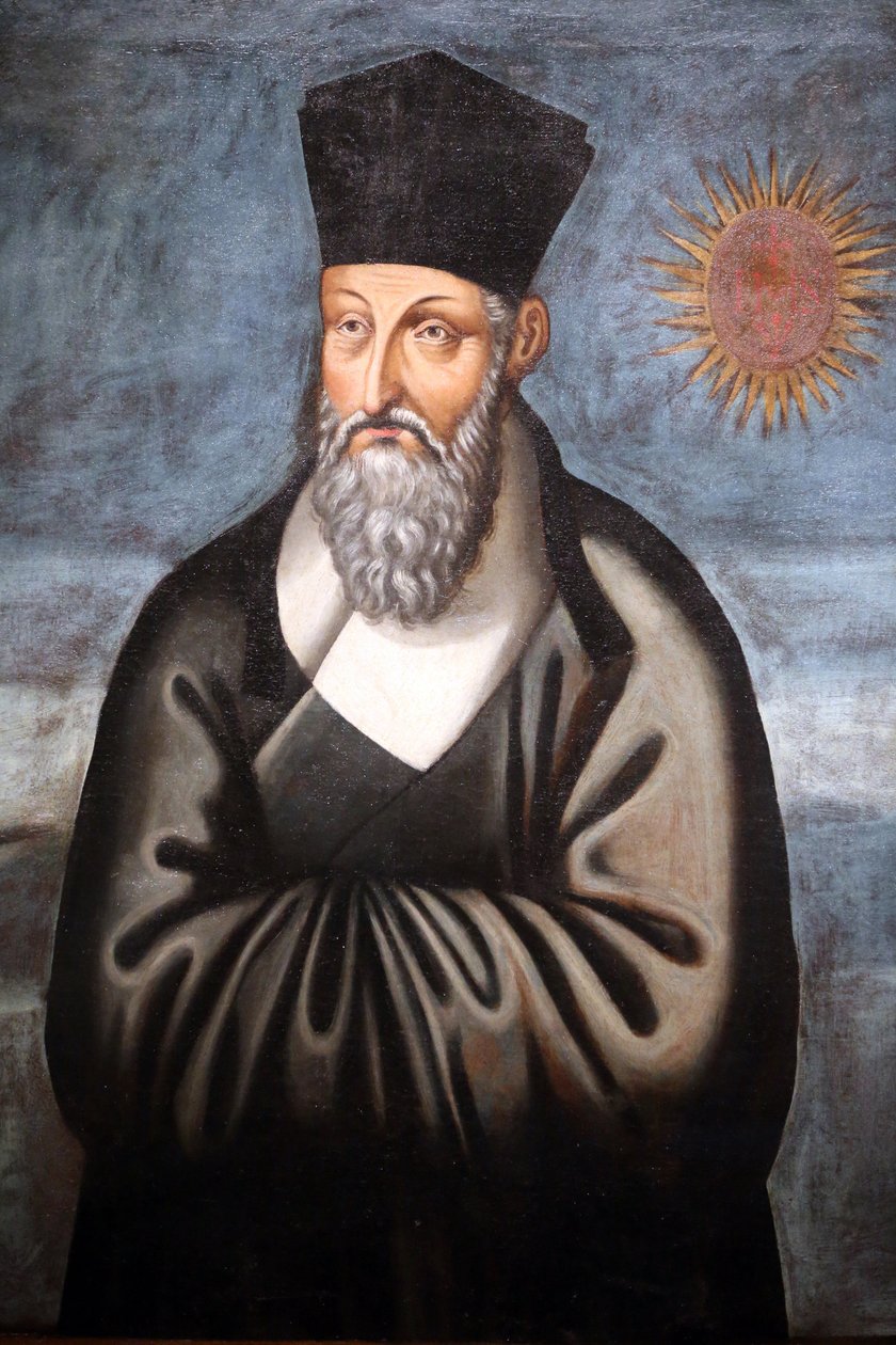 Museu das Civlizações Asiáticas. O Cristianismo na Ásia: Arte Sagrada e Esplendor Visual. Retrato de Matteo Ricci (Um jesuíta italiano que passou a maior parte de sua vida trazendo Christiantly para a China). Emmanuele Pereira (Você Wenhui de Unbekannt