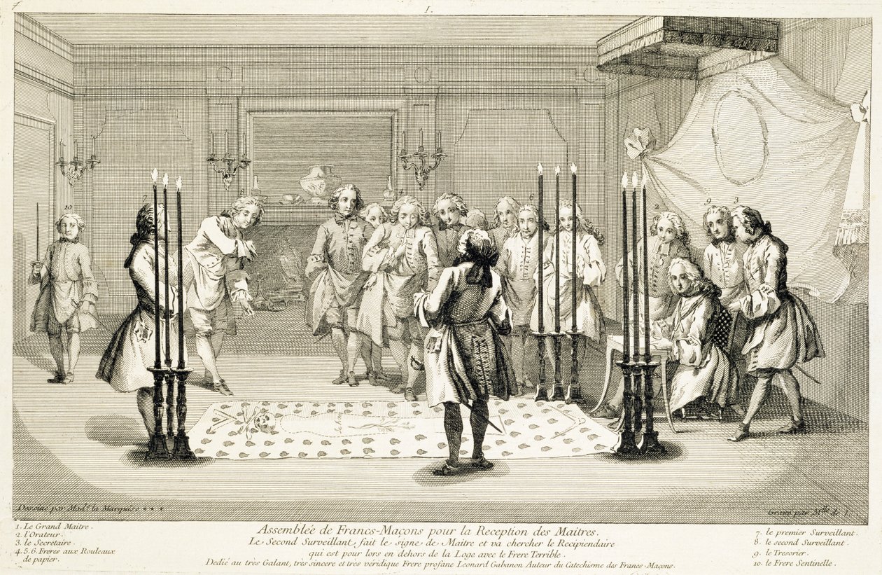 Assembléia de maçons antes da iniciação de um mestre, c1733 de Unbekannt