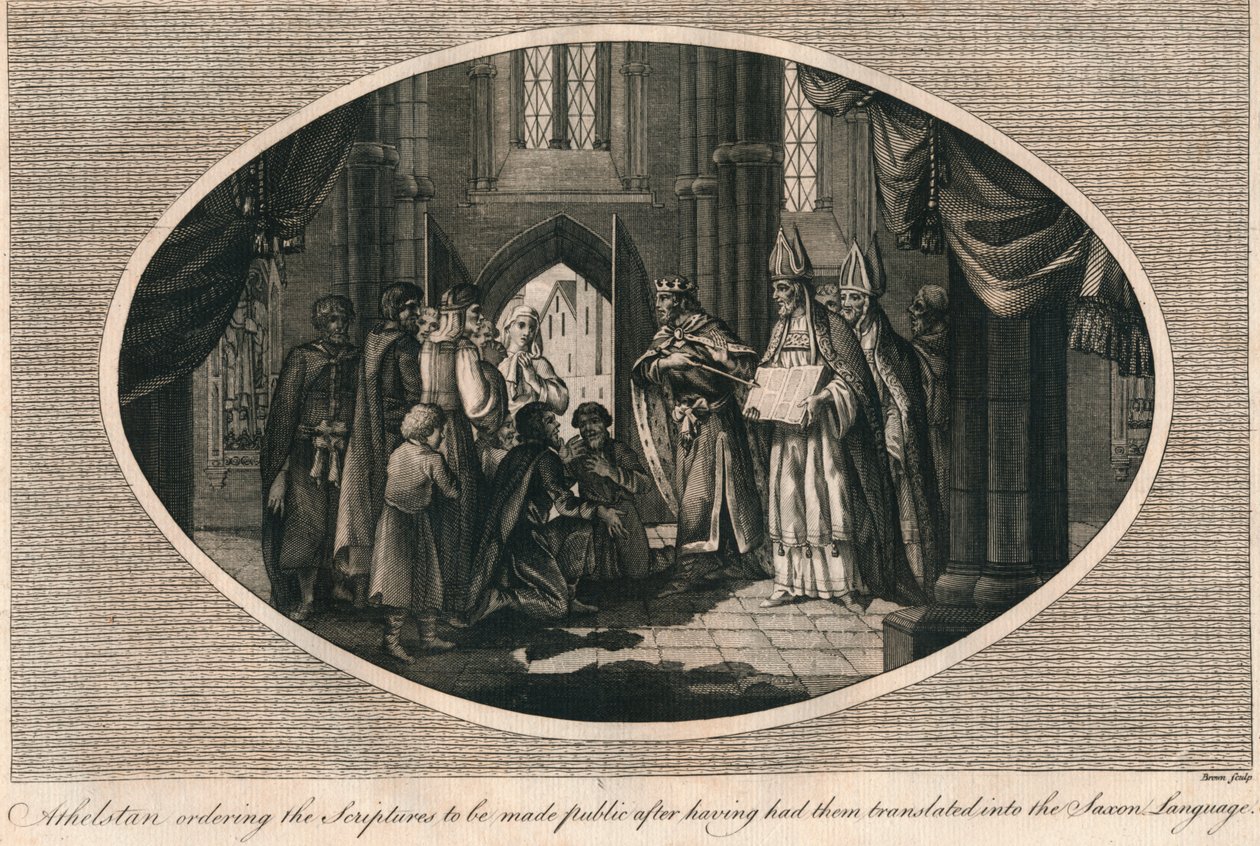 Athelstan ordenando a publicação das escrituras traduzidas para o anglo-saxão, 930s 1793 de Unbekannt