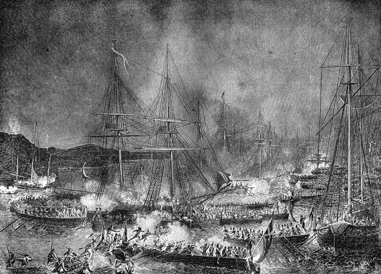 Ataque à flotilha da invasão francesa em Boulogne, França, 15-16 de agosto de 1801 1882-1884 de Unbekannt