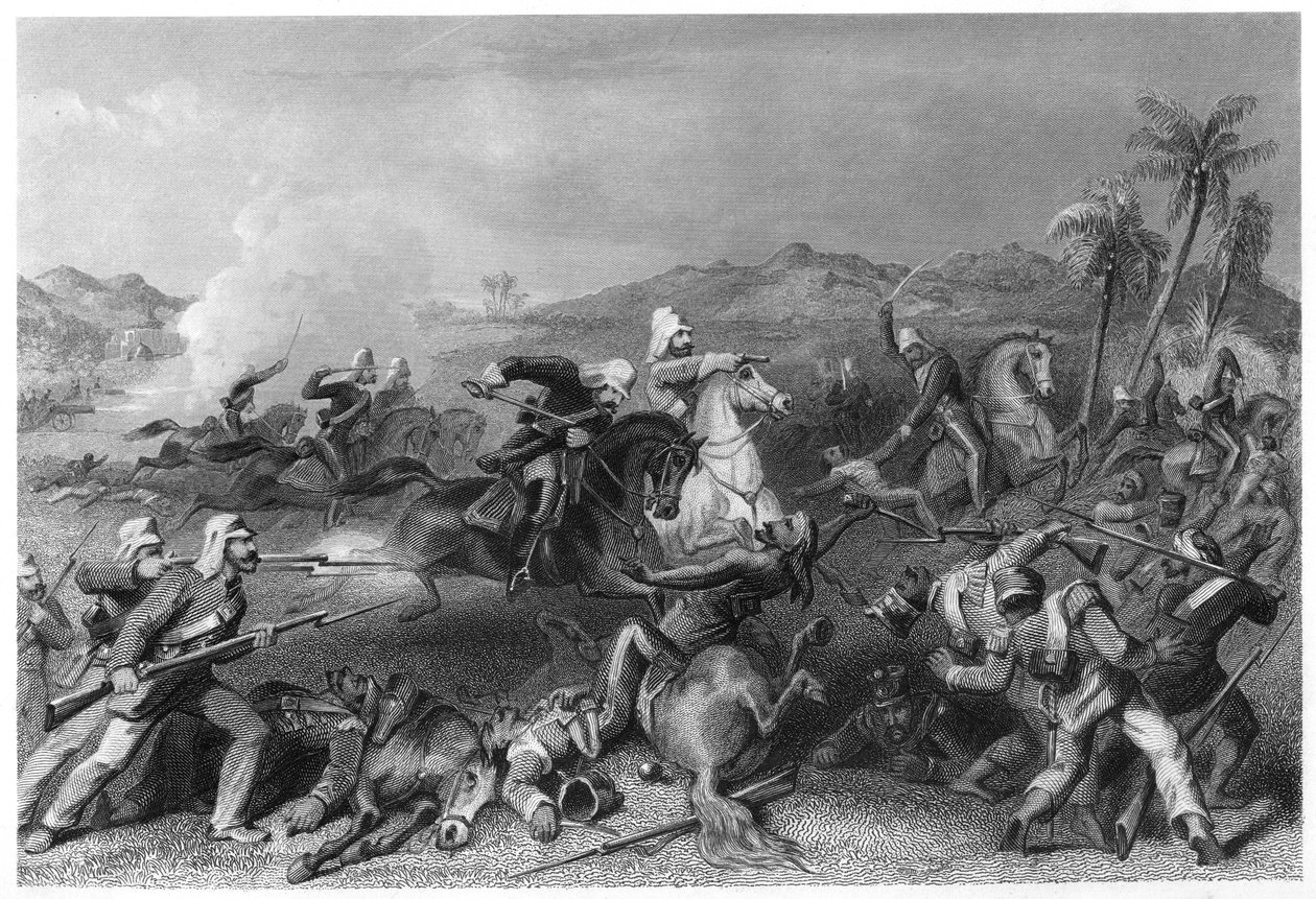 Ataque aos amotinados Sealkote pelo General Nicholsons Cavalaria irregular, 1857, c1860 de Unbekannt