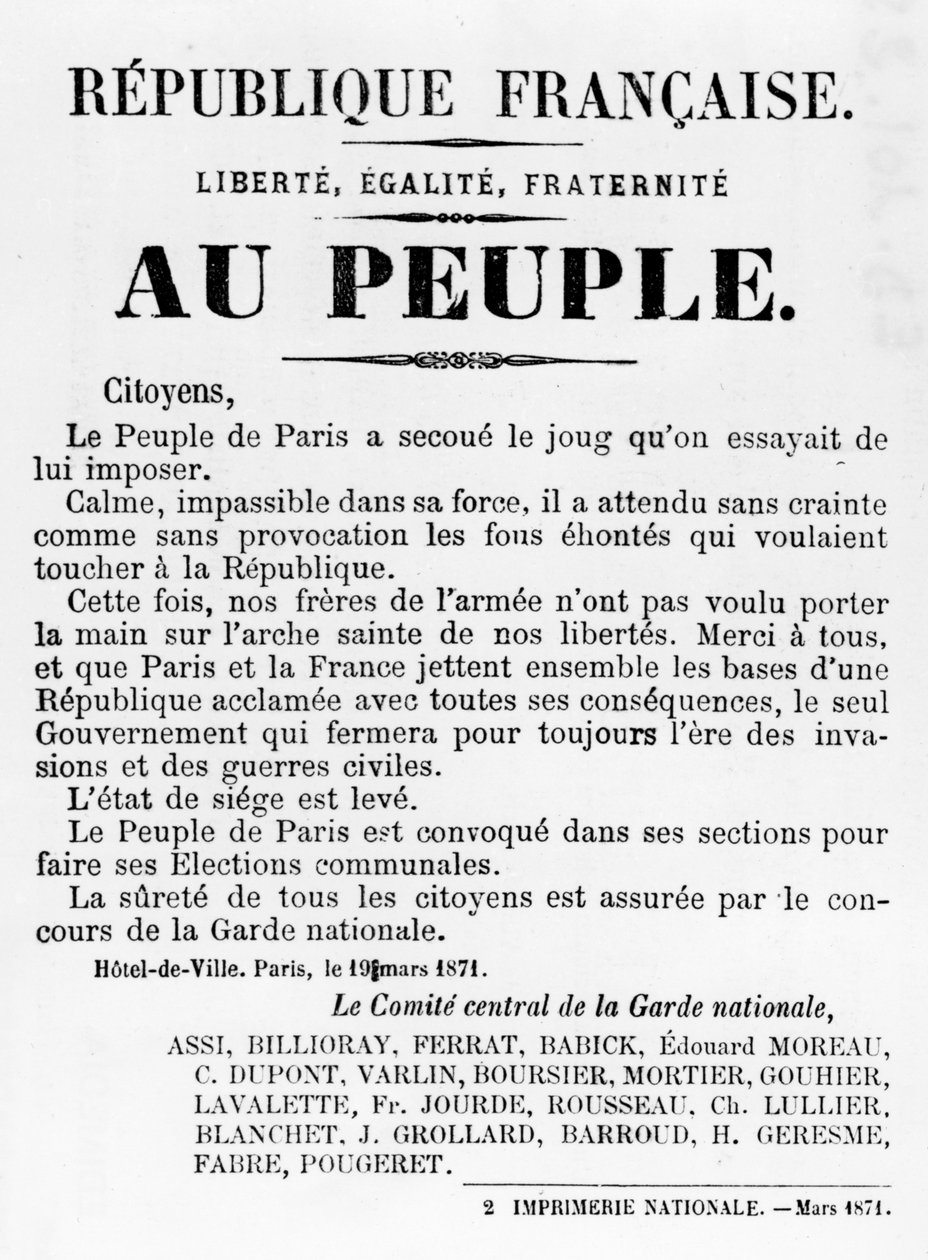 Au Peuple, dos cartazes políticos franceses da Comuna de Paris, maio de 1871 de Unbekannt