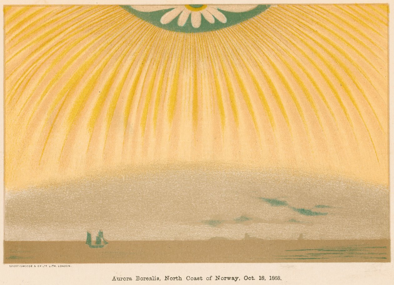 Aurora Boreal ou Aurora Boreal observada no norte da Noruega, 10 de outubro de 1868, 1906 de Unbekannt