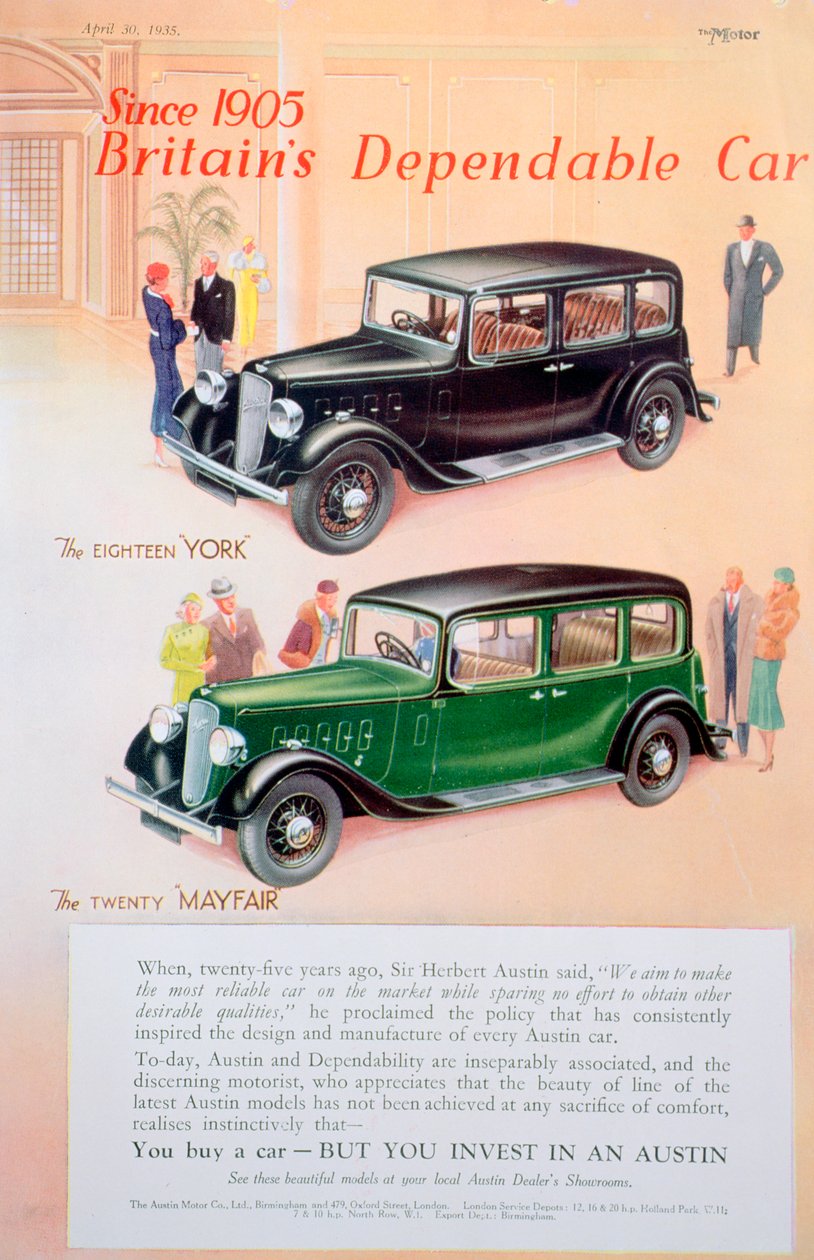 Anúncio de carro de Austin, 1935 de Unbekannt