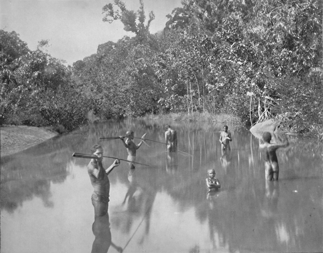 Aborígines australianos que lavam peixes, século XIX de Unbekannt