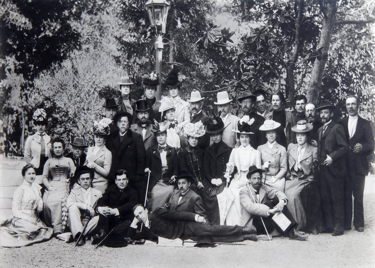 Autor Maxim Gorky e Anton Chekhov entre os atores do Moscow Art Theatre, 1900 de Unbekannt