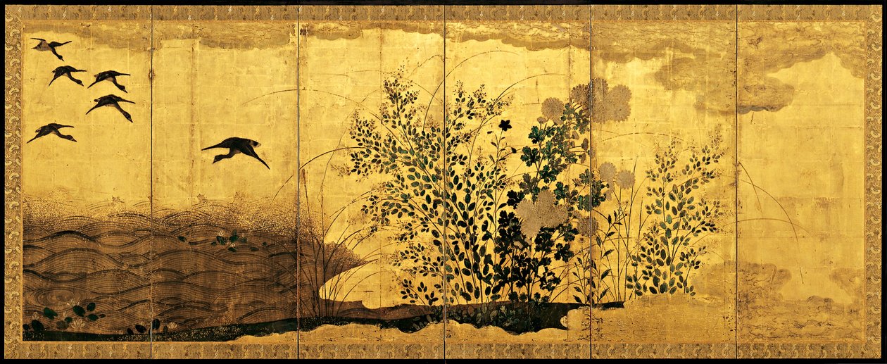 Paisagem do outono com gansos selvagens, c. 1650 de Unbekannt
